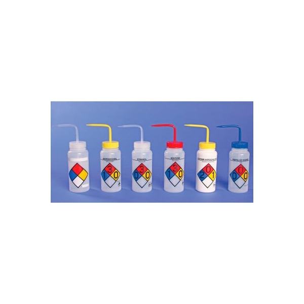 Bel-Art Safety-Labeled 4-Color Machine Oil WM Wash Bottles, 500ml 16oz, PE w/Natural PP Cap, 4Pk 117160010 - main